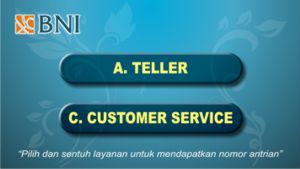 Menu layar sentuh mesin antrian bank BNI